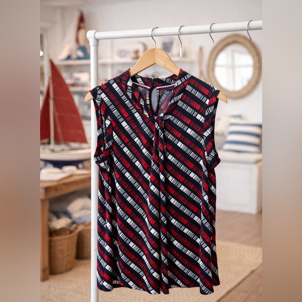 Tommy Hilfiger Red White & Blue Patterned Sleeveless Blouse